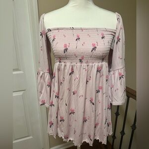 Free People FP Movement Pink Floral Smocked Off-Shoulder Top Size Medium